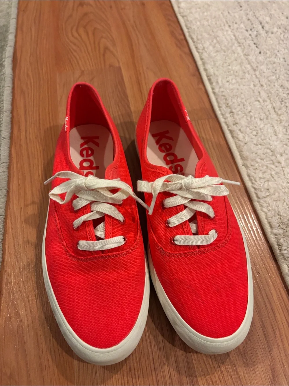 Keds Women's Canvas Lace-Up Sneakers in Bright Red with White Soles